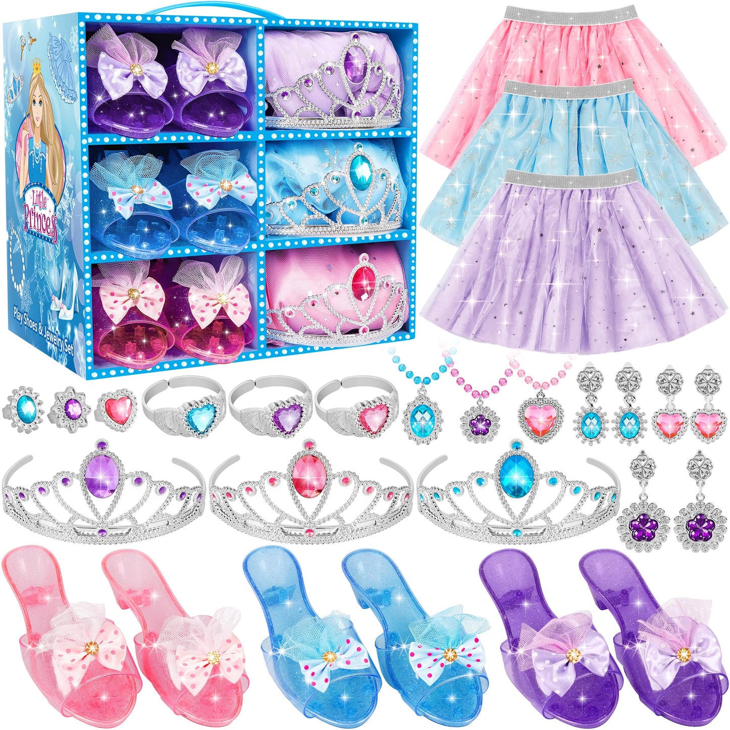 LJZJ Princess Dress Up Kit – Skirts, Shoes, Crowns & Jewelry for Girls 3–7