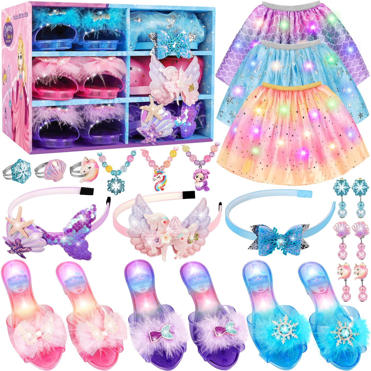 LJZJ Princess Dress Up Set for Girls - 3-Piece Costume with Shoes, Tiara & Jewelry (Ages 3-8)