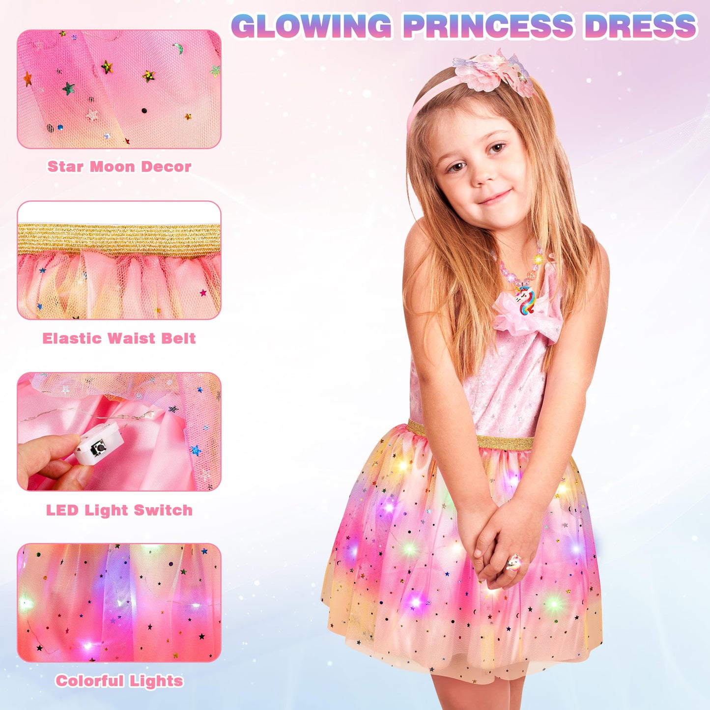 LJZJ Princess Dress Up Set for Girls - 3-Piece Costume with Shoes, Tiara & Jewelry (Ages 3-8)