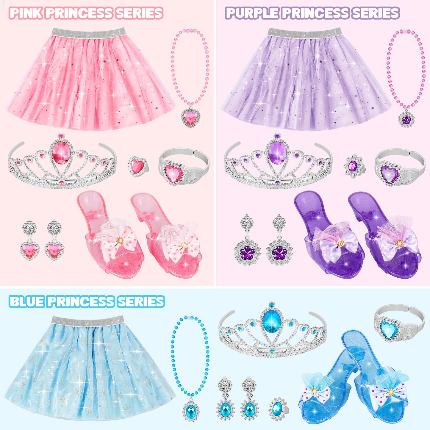 LJZJ Princess Dress Up Kit – Skirts, Shoes, Crowns & Jewelry for Girls 3–7