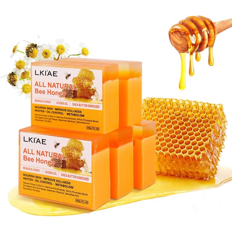 LKI'AE All Natural Honey Soap – Handmade Moisturizing Bar with Manuka Honey, Jojoba Oil & Shea Butter (Pack of 3)