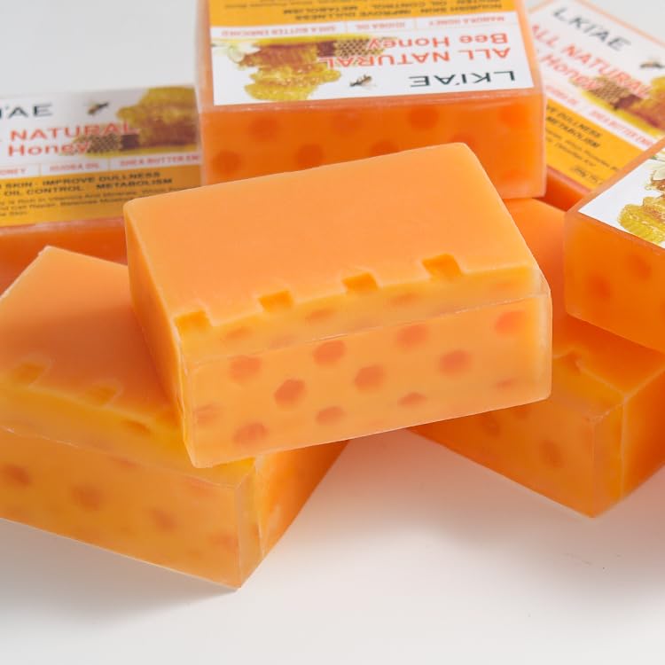 LKI'AE All Natural Honey Soap – Handmade Moisturizing Bar with Manuka Honey, Jojoba Oil & Shea Butter (Pack of 3)
