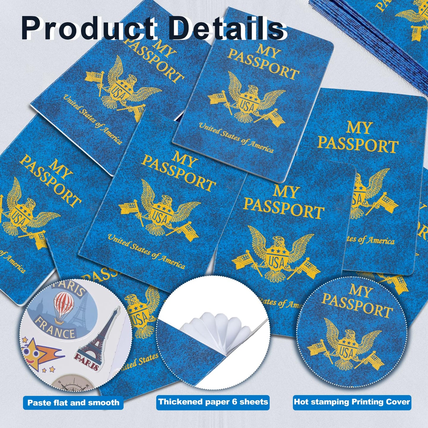 Llamau Blue Passport Book Set: 30 Blank Notebooks + 300 Travel Stickers for Kids