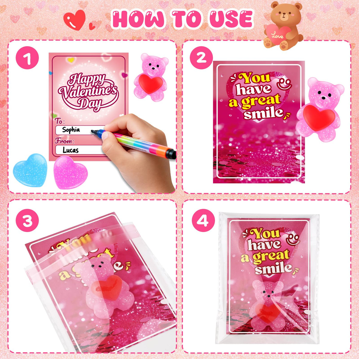 LLESSOO 24-Pack Kids Valentines Day Gifts for School – Cards & Stress Ball Fidgets
