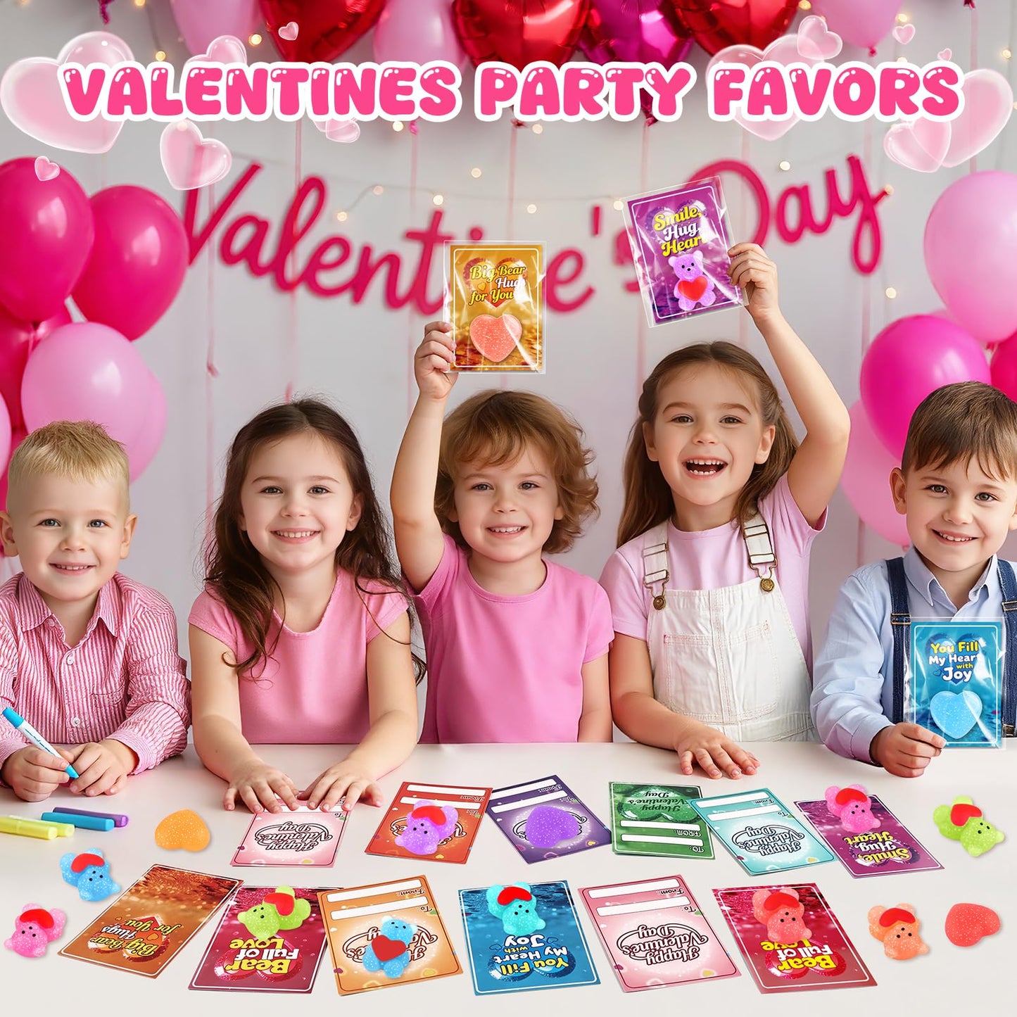 LLESSOO 24-Pack Kids Valentines Day Gifts for School – Cards & Stress Ball Fidgets