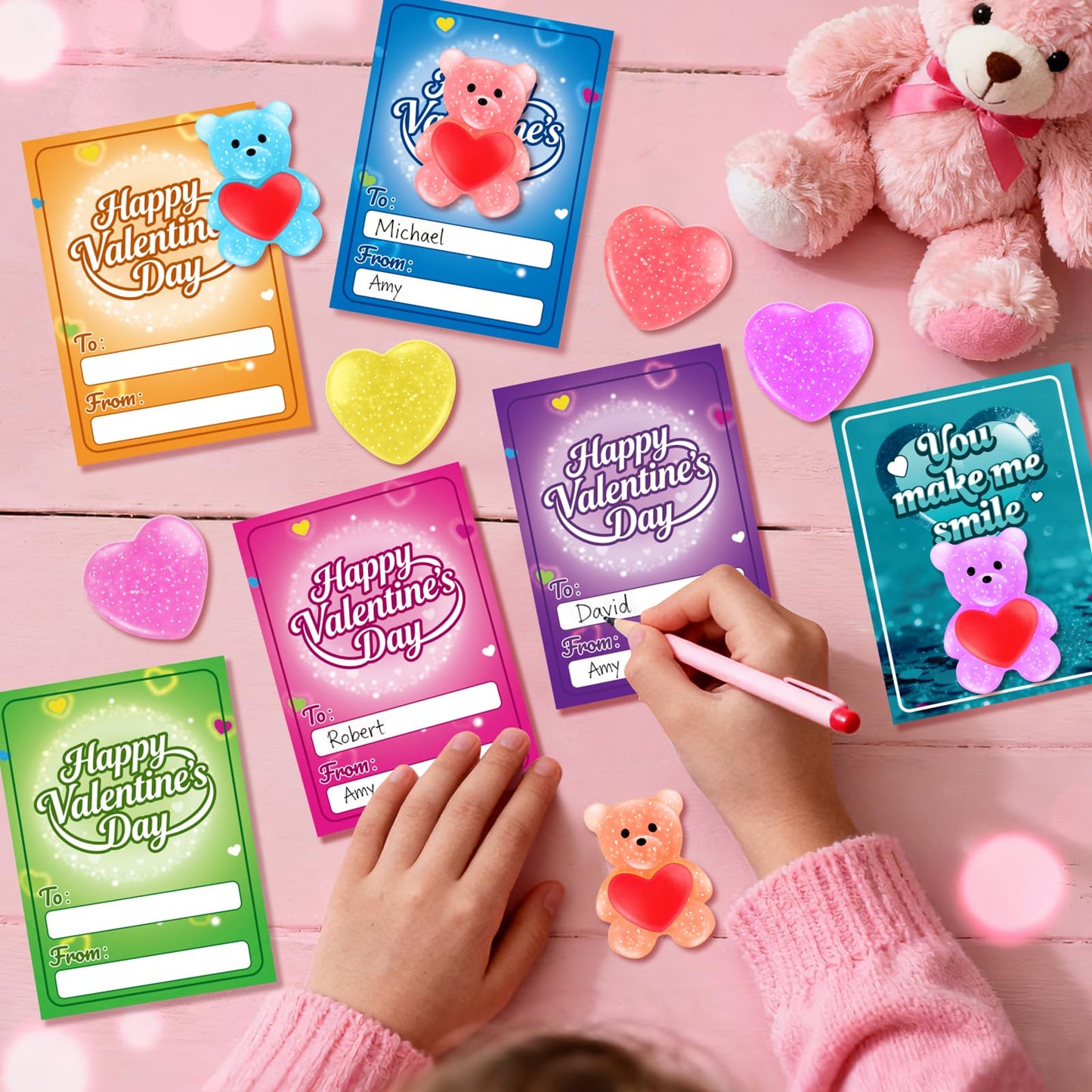 LLESSOO 24-Pack Kids Valentines Day Gifts for School – Cards & Stress Ball Fidgets