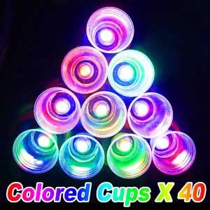 LLKMDSS 40 Pcs Glowing Party Cups – 16oz LED Light Up, 40-Pack with Waterproof Stickers