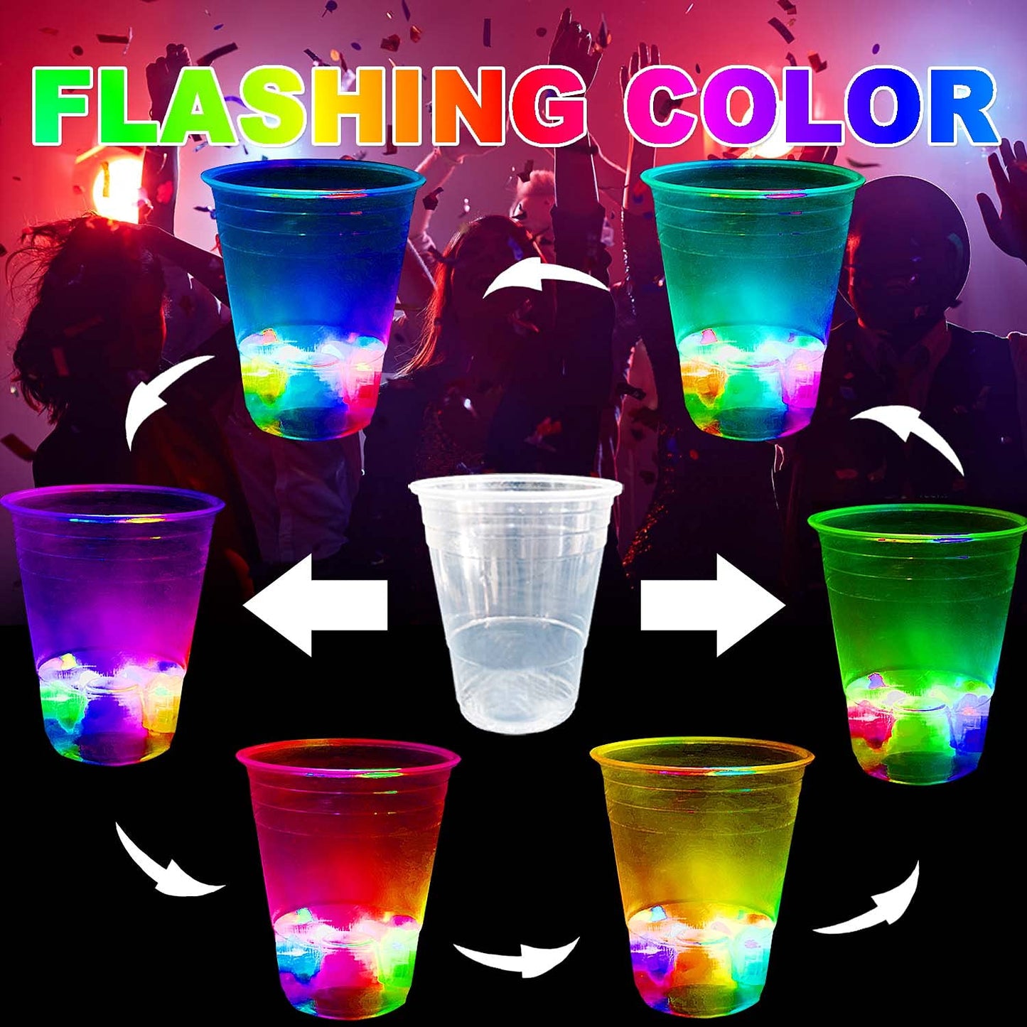 LLKMDSS 40 Pcs Glowing Party Cups – 16oz LED Light Up, 40-Pack with Waterproof Stickers