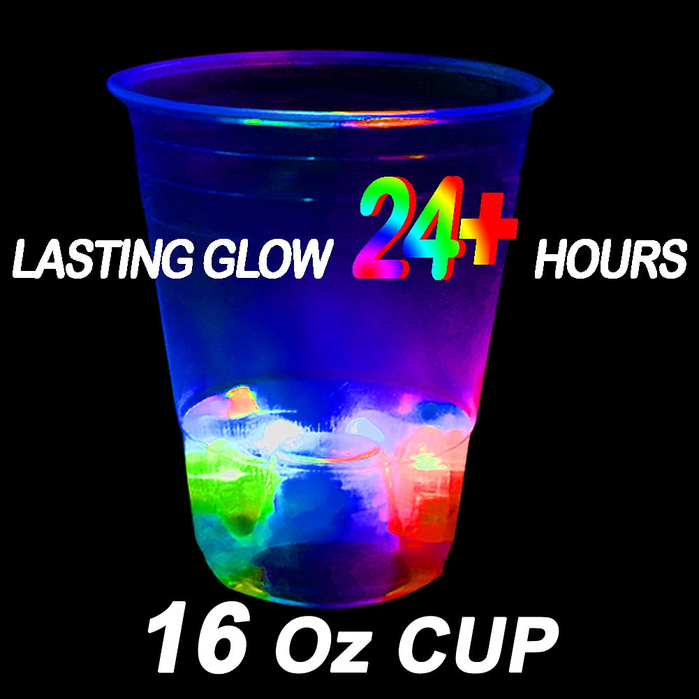 LLKMDSS 40 Pcs Glowing Party Cups – 16oz LED Light Up, 40-Pack with Waterproof Stickers