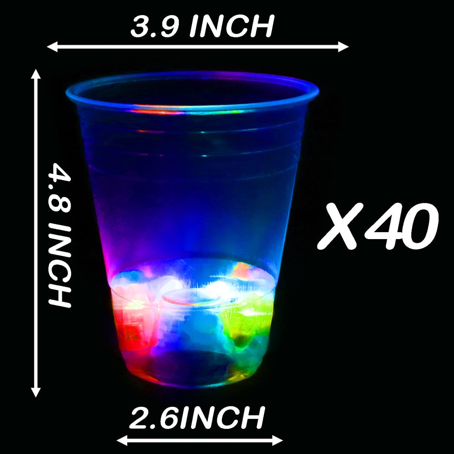 LLKMDSS 40 Pcs Glowing Party Cups – 16oz LED Light Up, 40-Pack with Waterproof Stickers