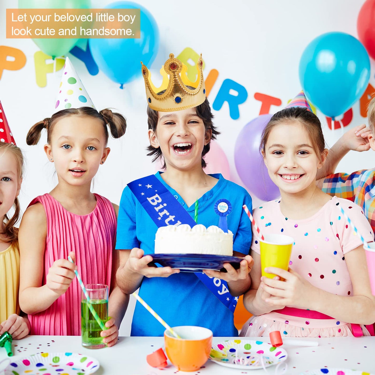 LLMSIX Birthday Party Set – King Crown, Sash & Photo Props for Boys