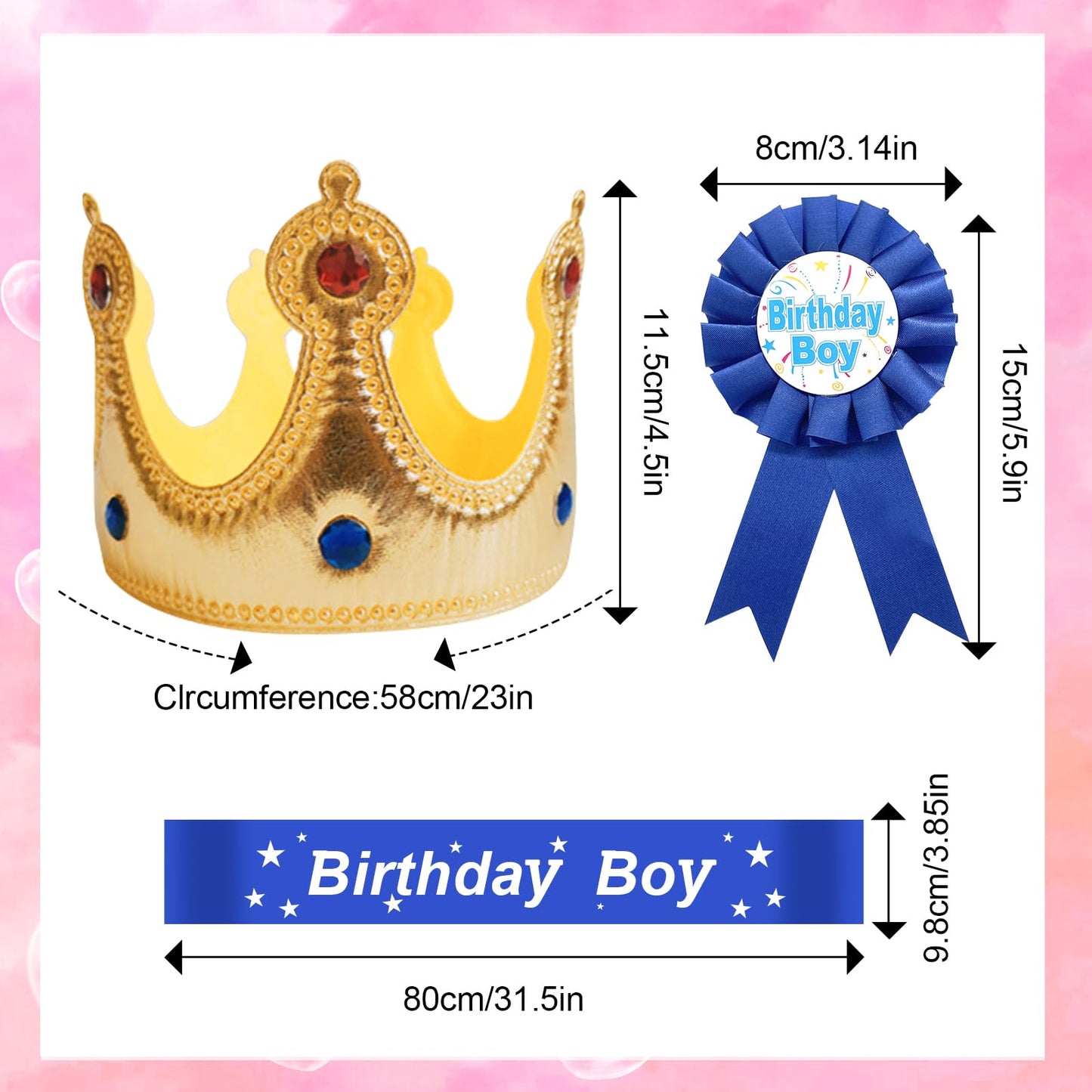LLMSIX Birthday Party Set – King Crown, Sash & Photo Props for Boys