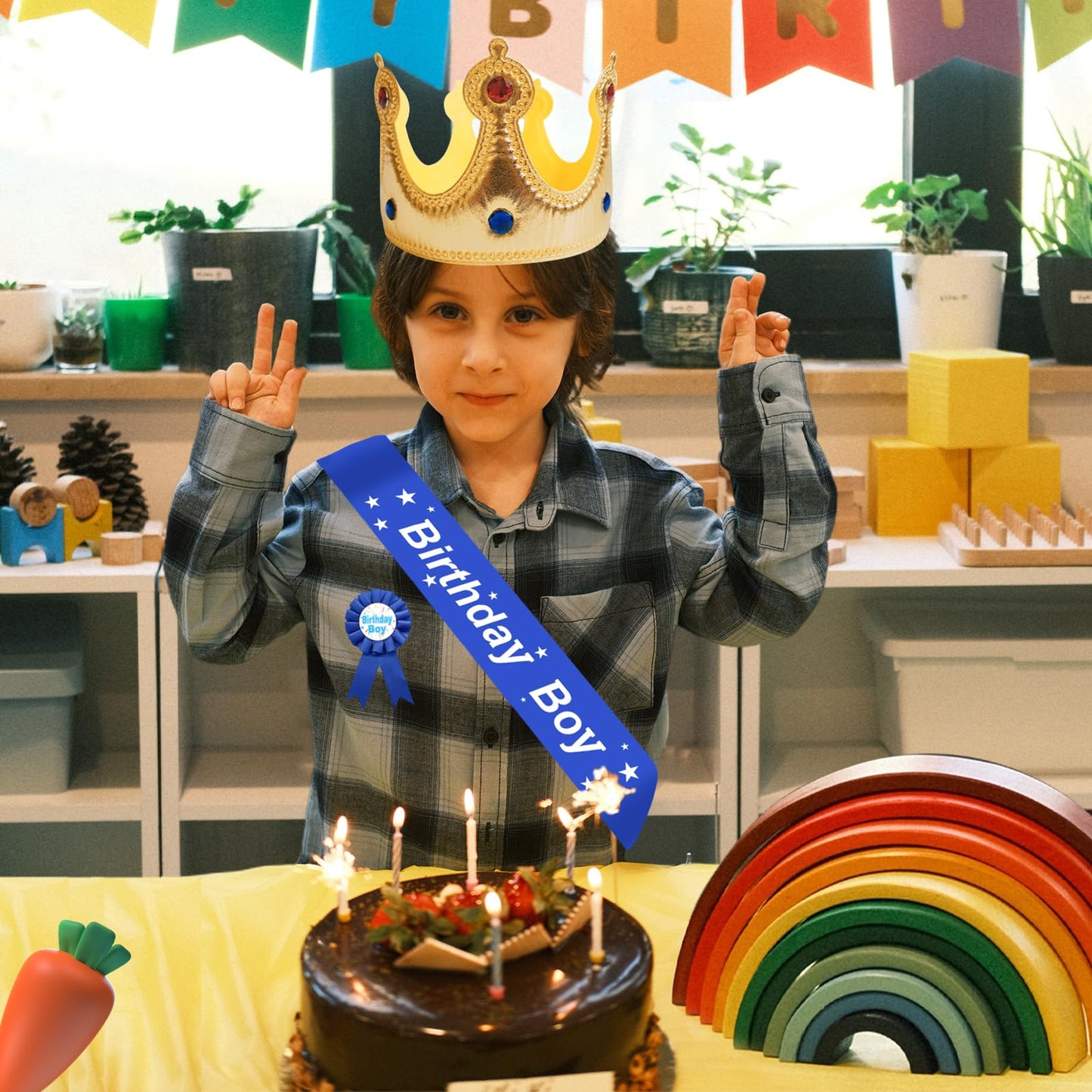 LLMSIX Birthday Party Set – King Crown, Sash & Photo Props for Boys