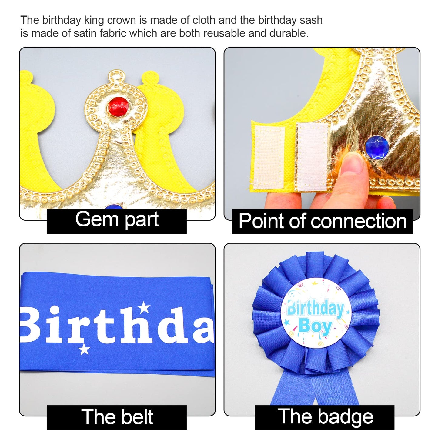 LLMSIX Birthday Party Set – King Crown, Sash & Photo Props for Boys