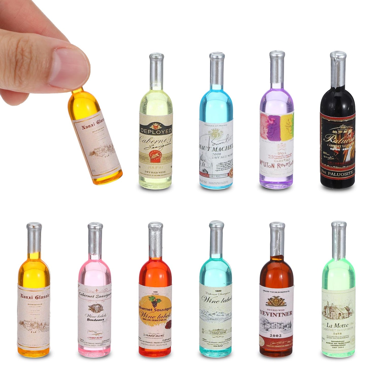 LLOUSSAK 10 Pcs 1:12 Mini Wine Bottles – Cake Toppers & Dollhouse Decor