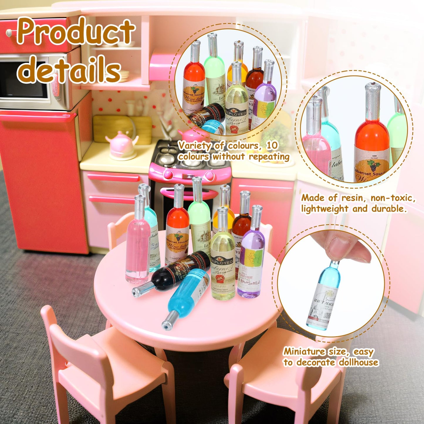 LLOUSSAK 10 Pcs 1:12 Mini Wine Bottles – Cake Toppers & Dollhouse Decor
