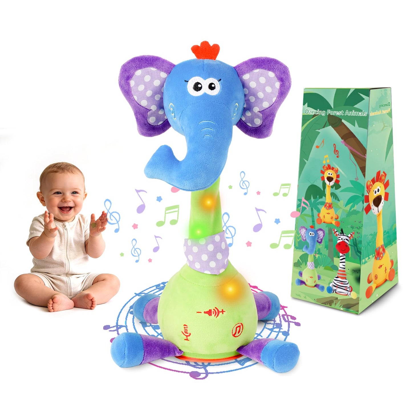 LLUKEME Dancing Talking Elephant Toy – Musical Plush for Toddlers 1-3