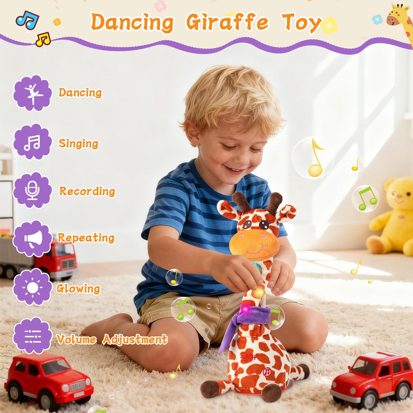 LLUKEME Dancing Giraffe Toy – Glowing Plush Singing Giraffe Repeats What You Say