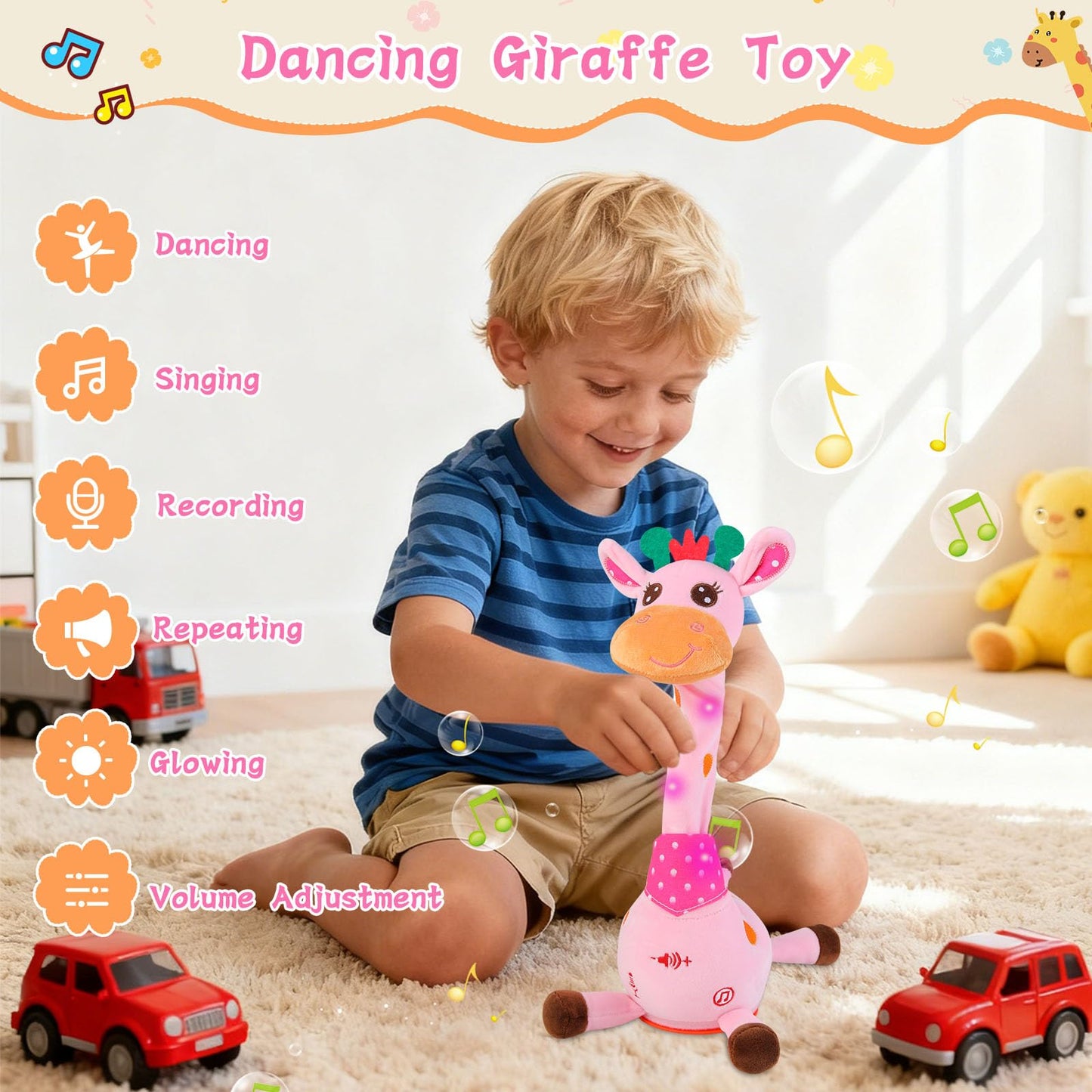 LLUKEME Dancing Giraffe Toy: Glowing Talking Plush for Babies & Toddlers