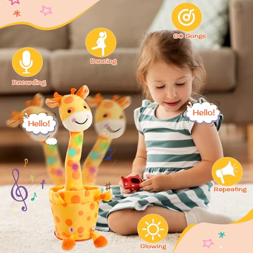 LLUKEME Dancing Talking Giraffe Toy – Plush Interactive Giraffe with LED Lights and 10 Songs