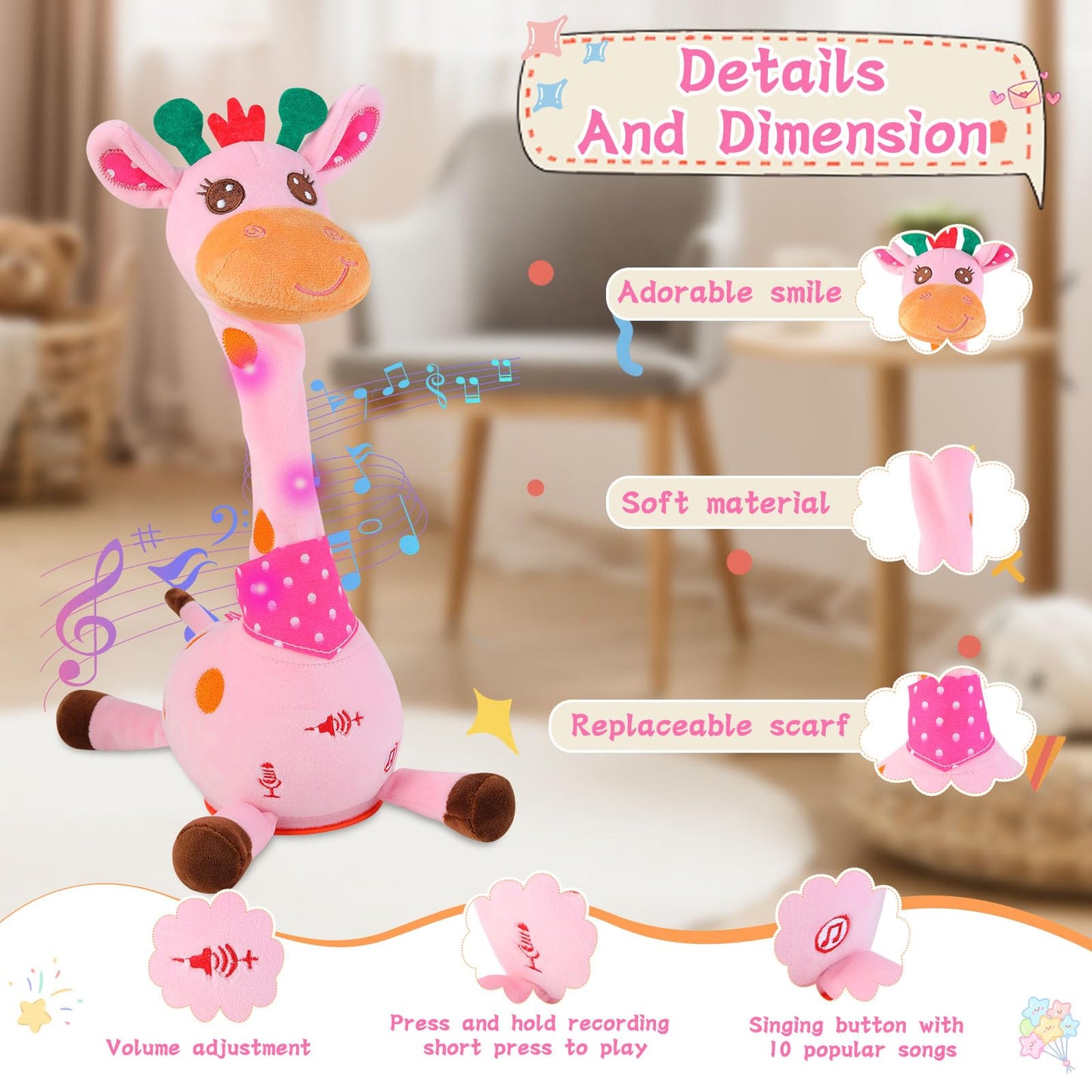 LLUKEME Dancing Giraffe Toy: Glowing Talking Plush for Babies & Toddlers