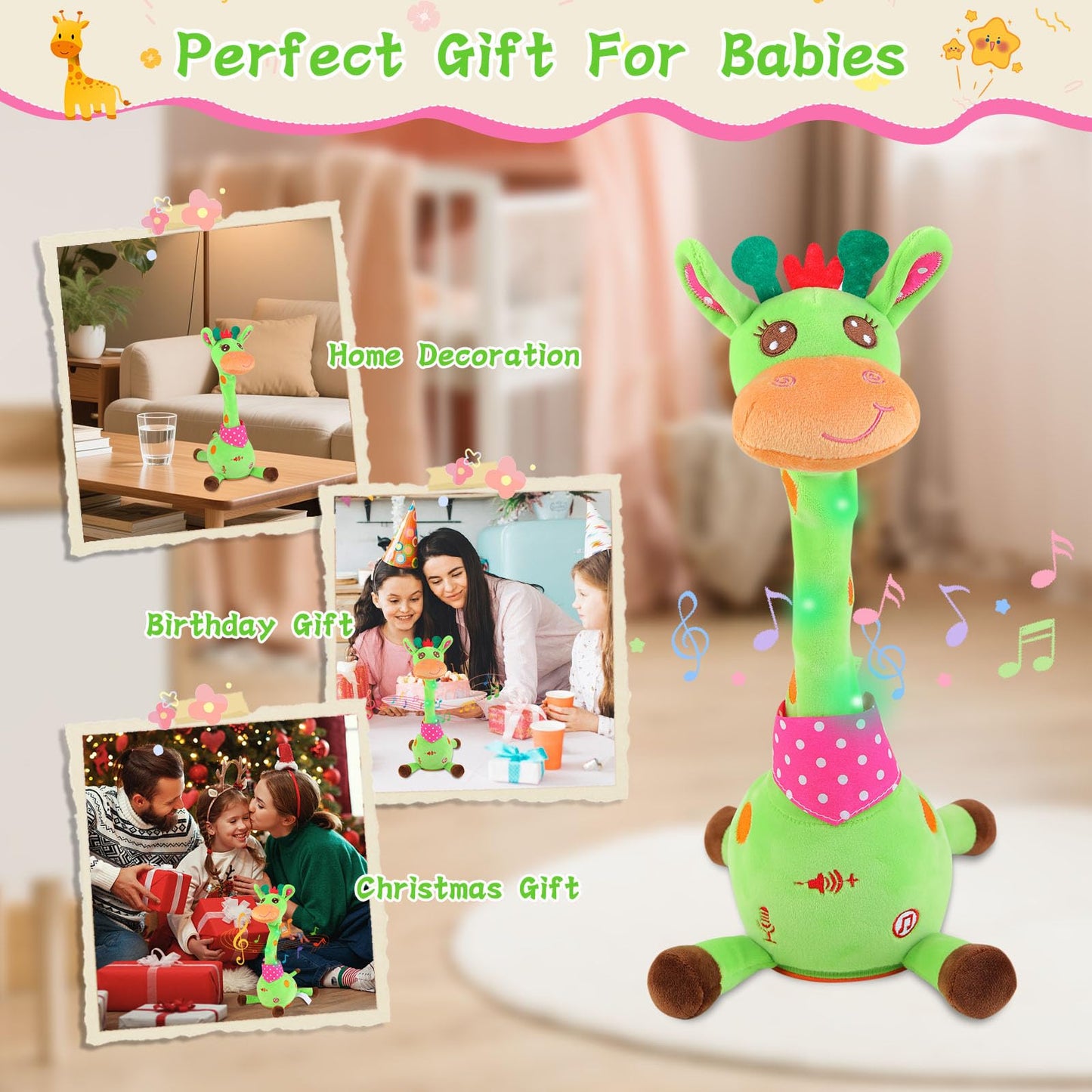 LLUKEME Dancing Giraffe Toy - Glowing Singing Plush for Babies & Toddlers