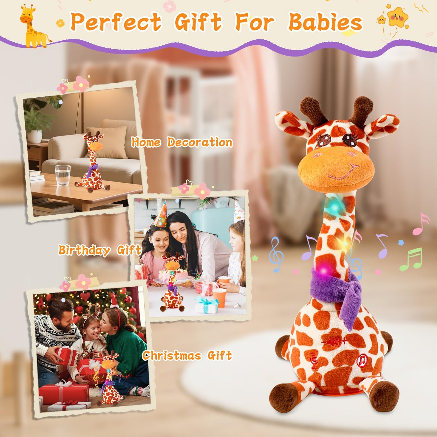 LLUKEME Dancing Giraffe Toy – Glowing Plush Singing Giraffe Repeats What You Say