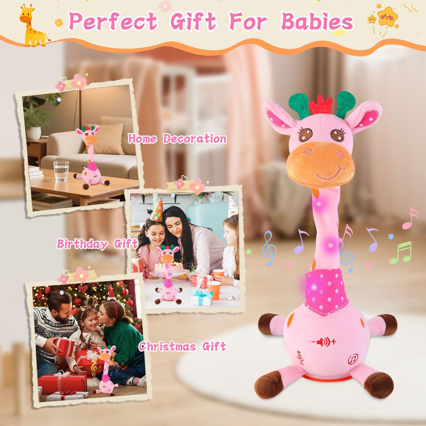 LLUKEME Dancing Giraffe Toy: Glowing Talking Plush for Babies & Toddlers