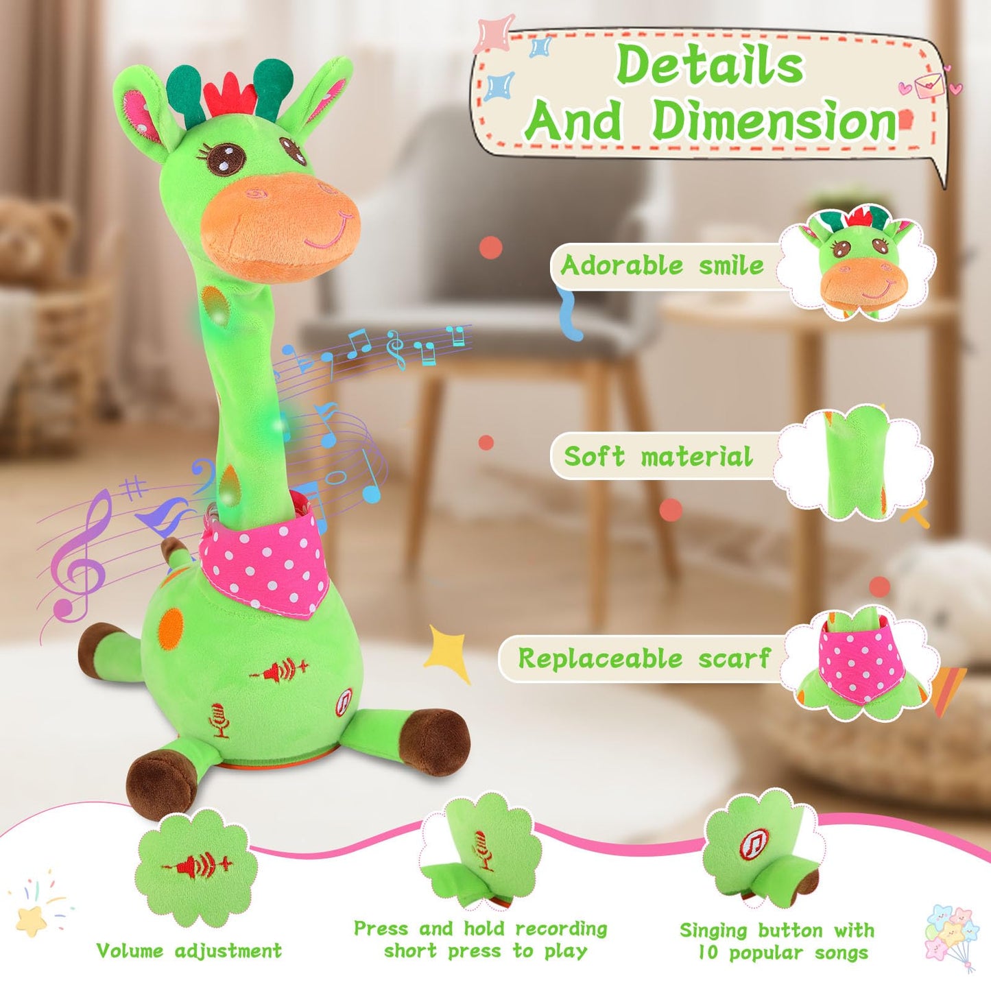 LLUKEME Dancing Giraffe Toy - Glowing Singing Plush for Babies & Toddlers