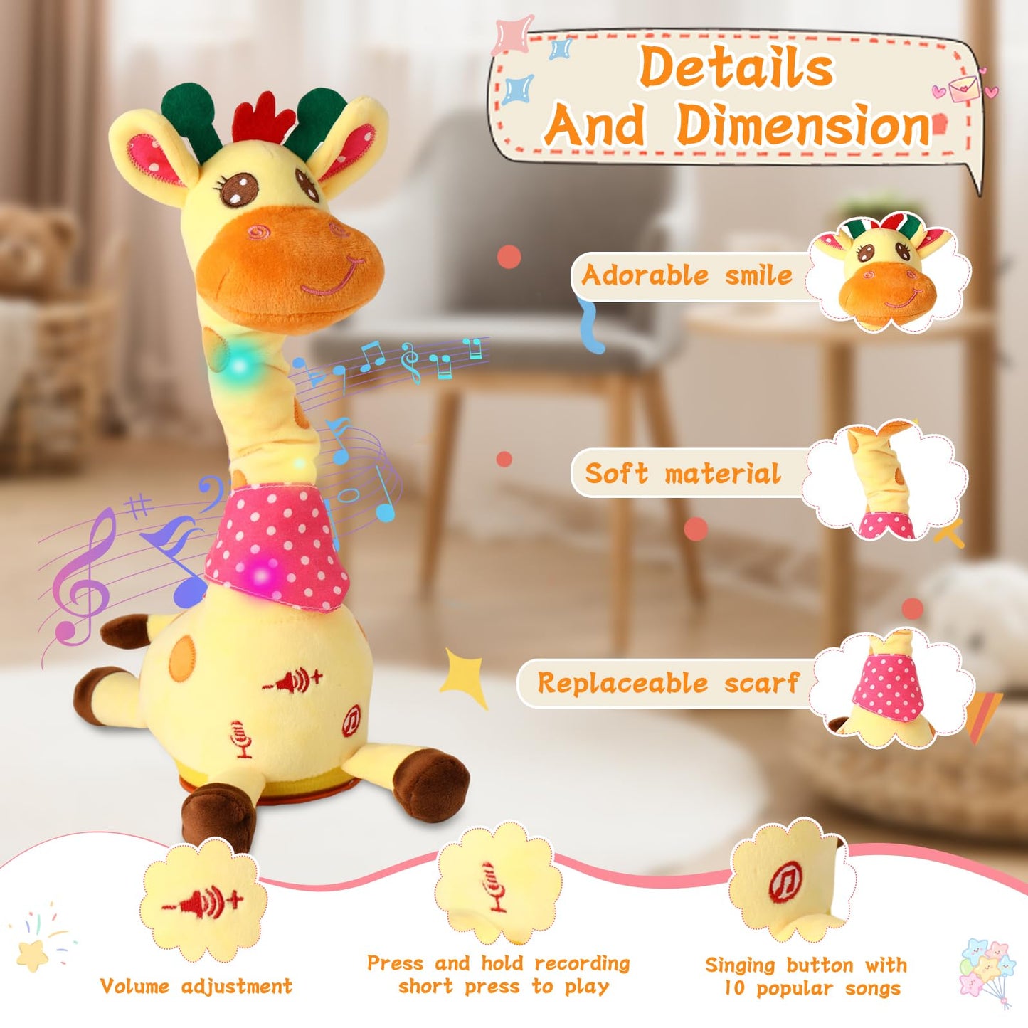 LLUKEME Dancing Giraffe Toy – Glowing Singing Giraffe Stuffed Animal for Babies & Toddlers