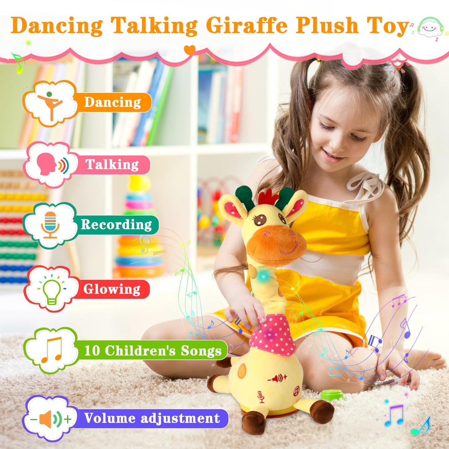 LLUKEME Dancing Giraffe Toy – Glowing Singing Giraffe Stuffed Animal for Babies & Toddlers