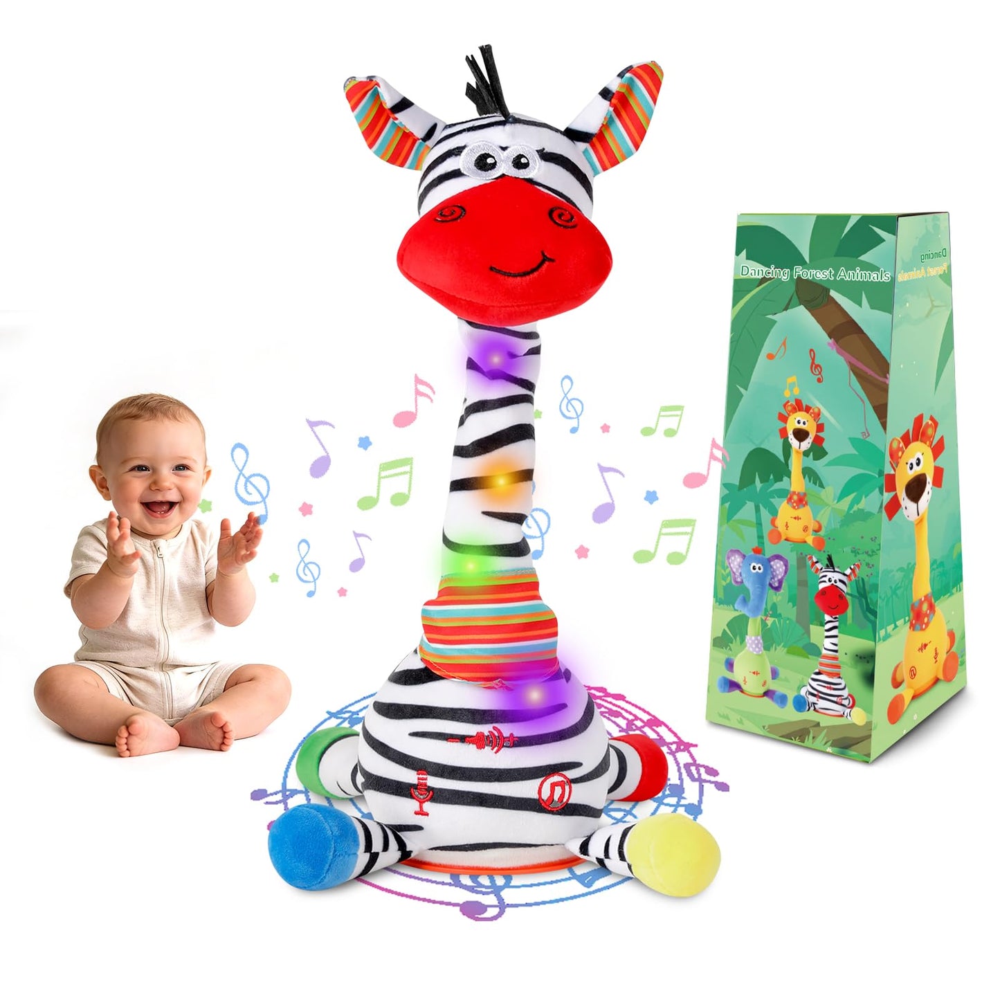 LLUKEME Dancing Talking Zebra Toy – Interactive Plush with Songs & Lights
