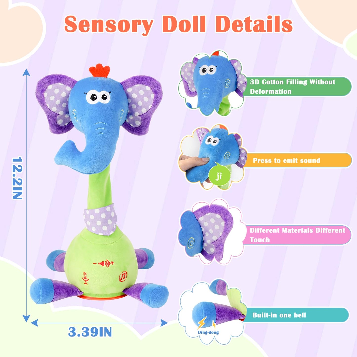 LLUKEME Dancing Talking Elephant Toy – Musical Plush for Toddlers 1-3