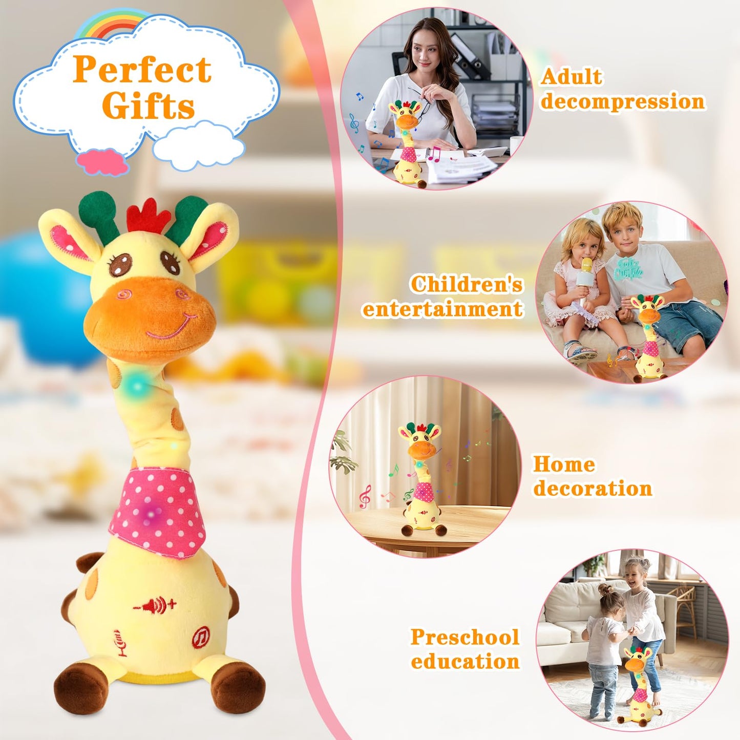 LLUKEME Dancing Talking Giraffe Toy – Glowing Musical Plush for Toddlers