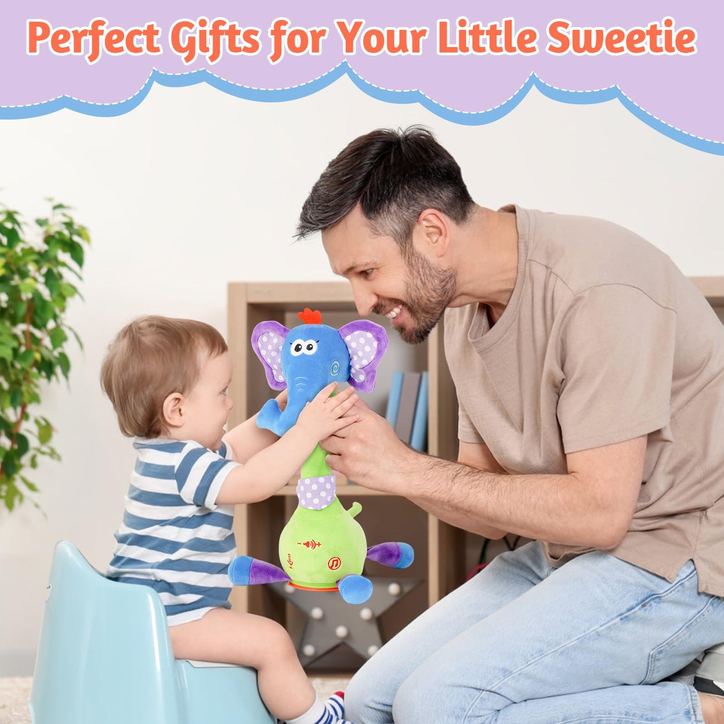 LLUKEME Dancing Talking Elephant Toy – Musical Plush for Toddlers 1-3