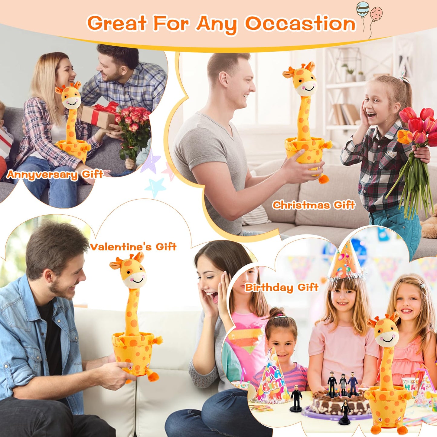 LLUKEME Dancing Talking Giraffe Toy – Plush Interactive Giraffe with LED Lights and 10 Songs