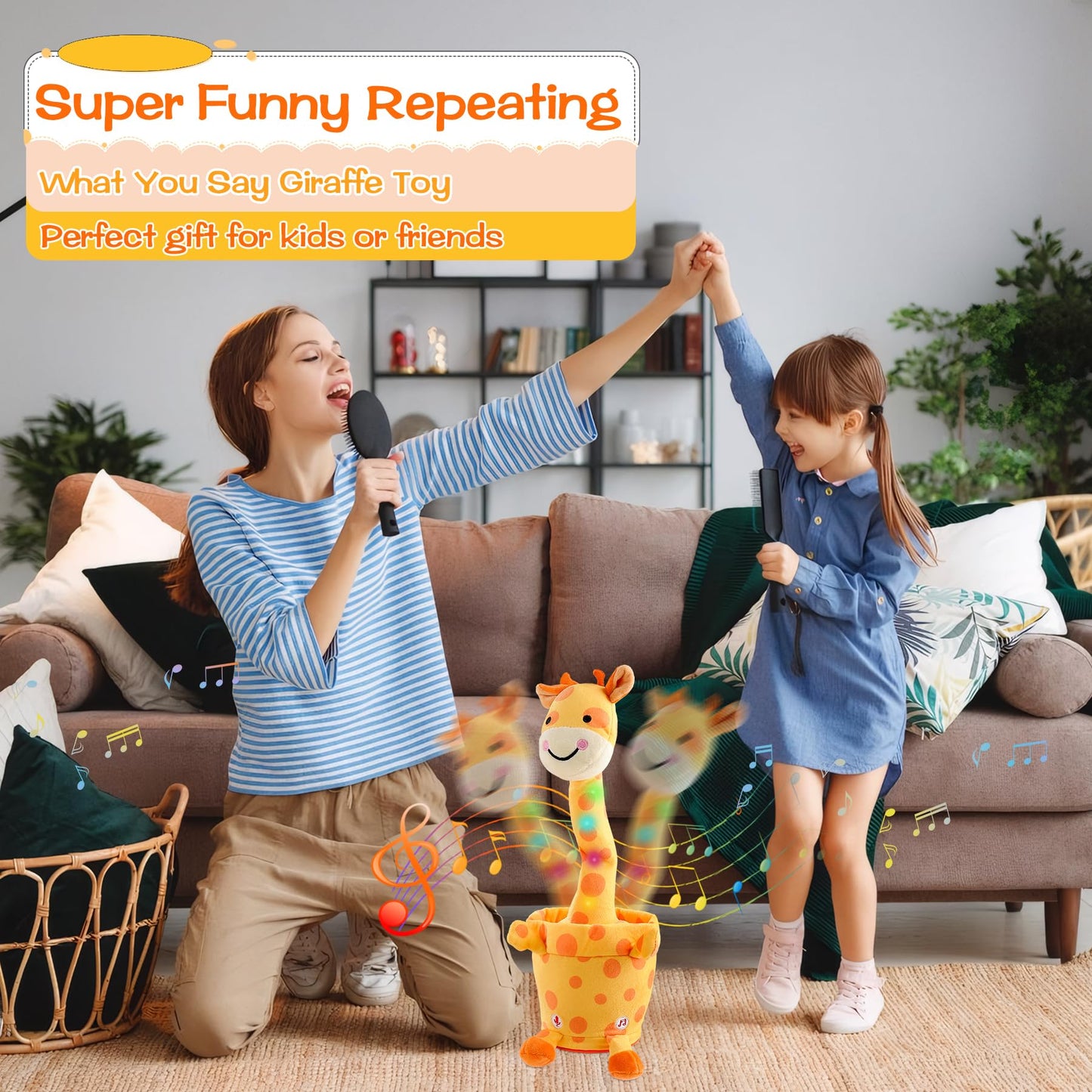 LLUKEME Dancing Talking Giraffe Toy – Plush Interactive Giraffe with LED Lights and 10 Songs
