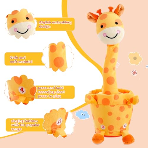 LLUKEME Dancing Talking Giraffe Toy – Plush Interactive Giraffe with LED Lights and 10 Songs