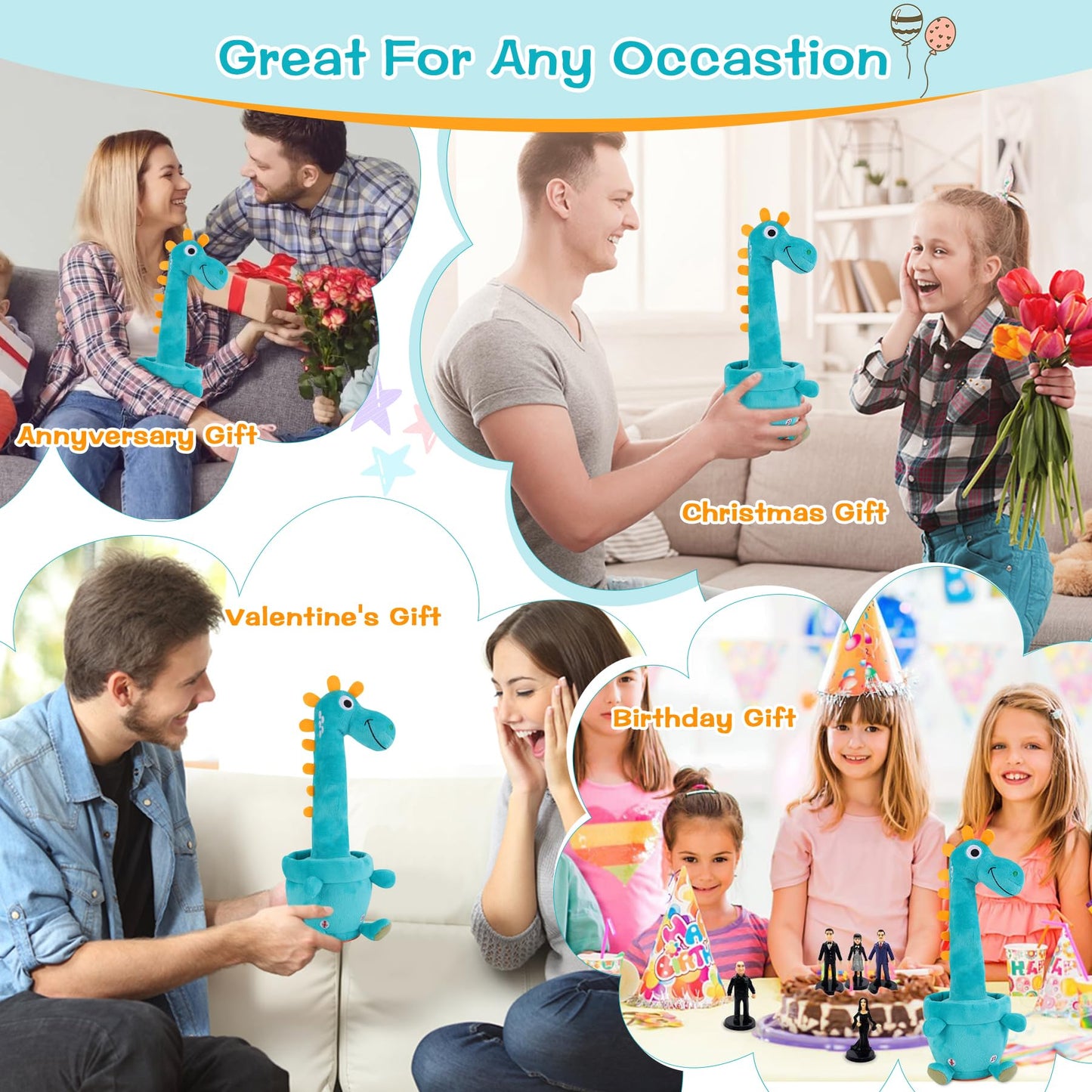 LLUKEME Dancing Talking Giraffe Toy - Interactive Plush for Toddlers 1-3 yrs | Glow, Music & Voice Repetition
