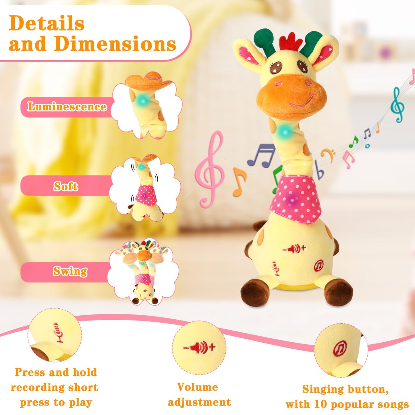 LLUKEME Dancing Talking Giraffe Toy – Glowing Musical Plush for Toddlers