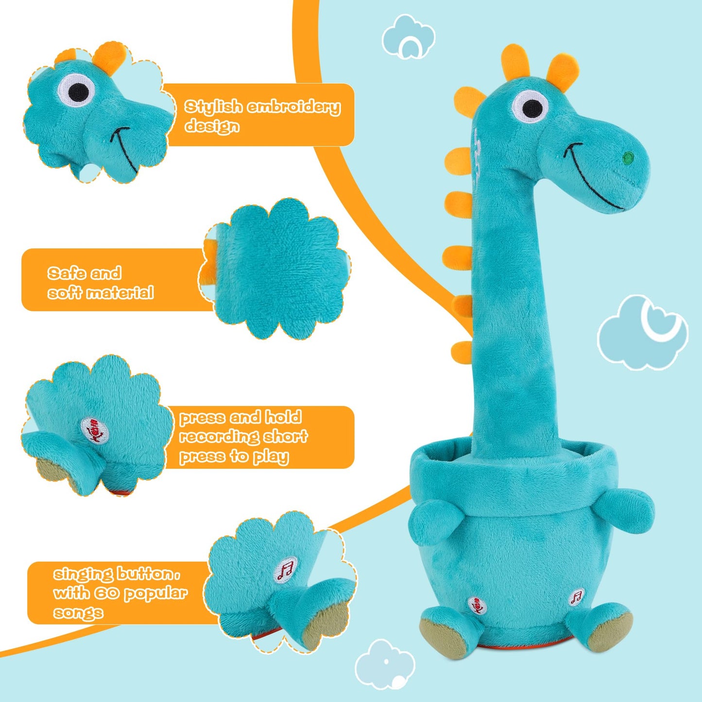 LLUKEME Dancing Talking Giraffe Toy - Interactive Plush for Toddlers 1-3 yrs | Glow, Music & Voice Repetition
