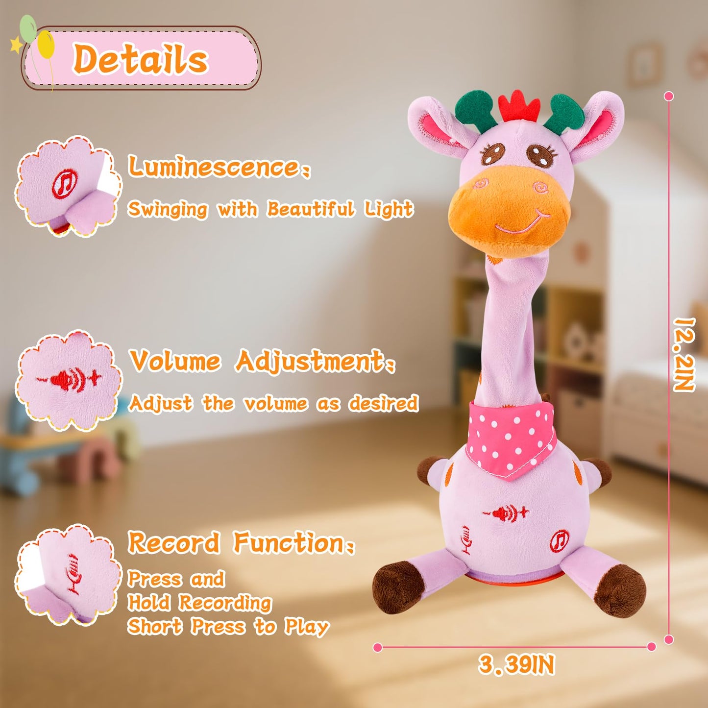 LLUKEME Dancing Talking Giraffe Toy – Interactive Plush for Toddlers 1-3