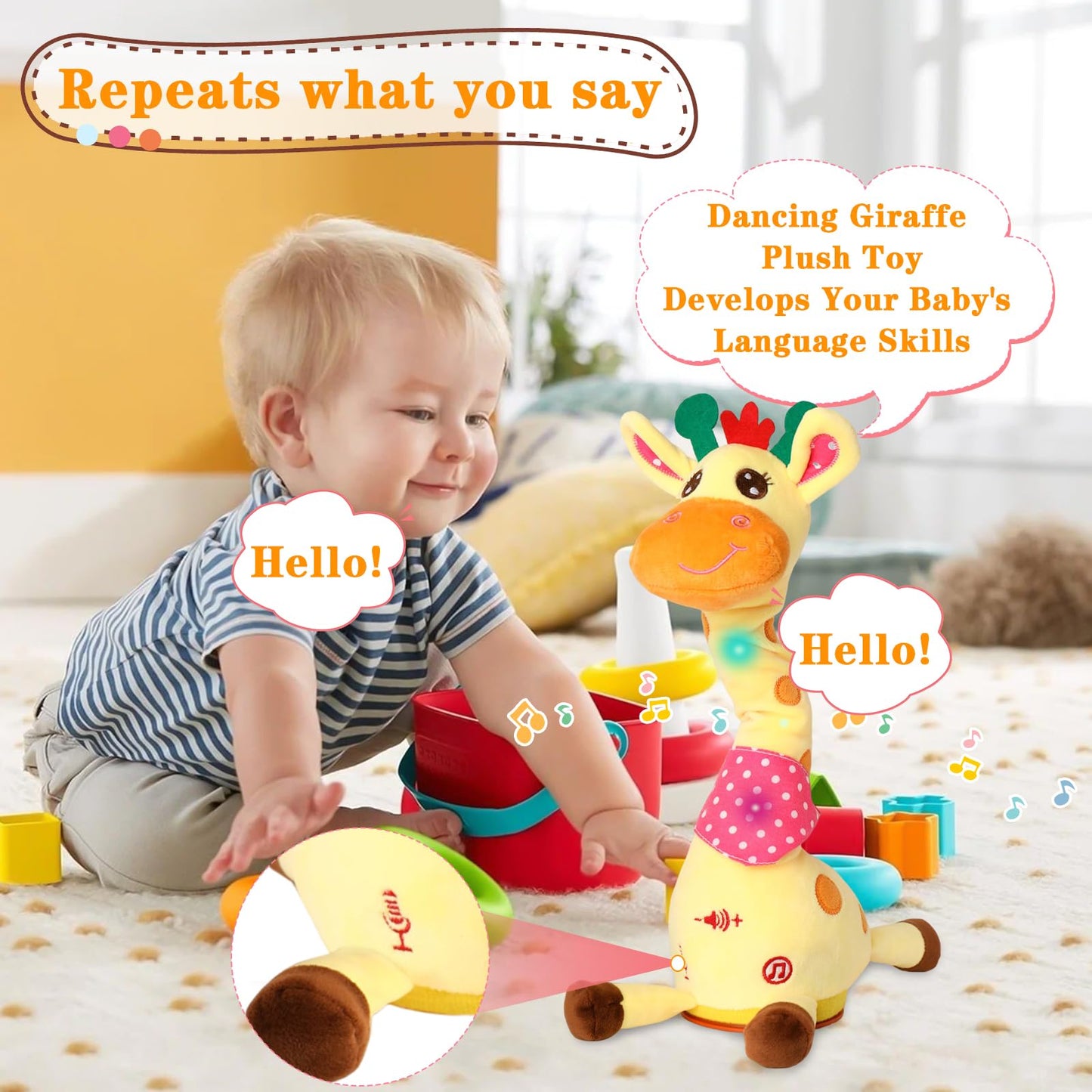 LLUKEME Dancing Talking Giraffe Toy – Glowing Musical Plush for Toddlers