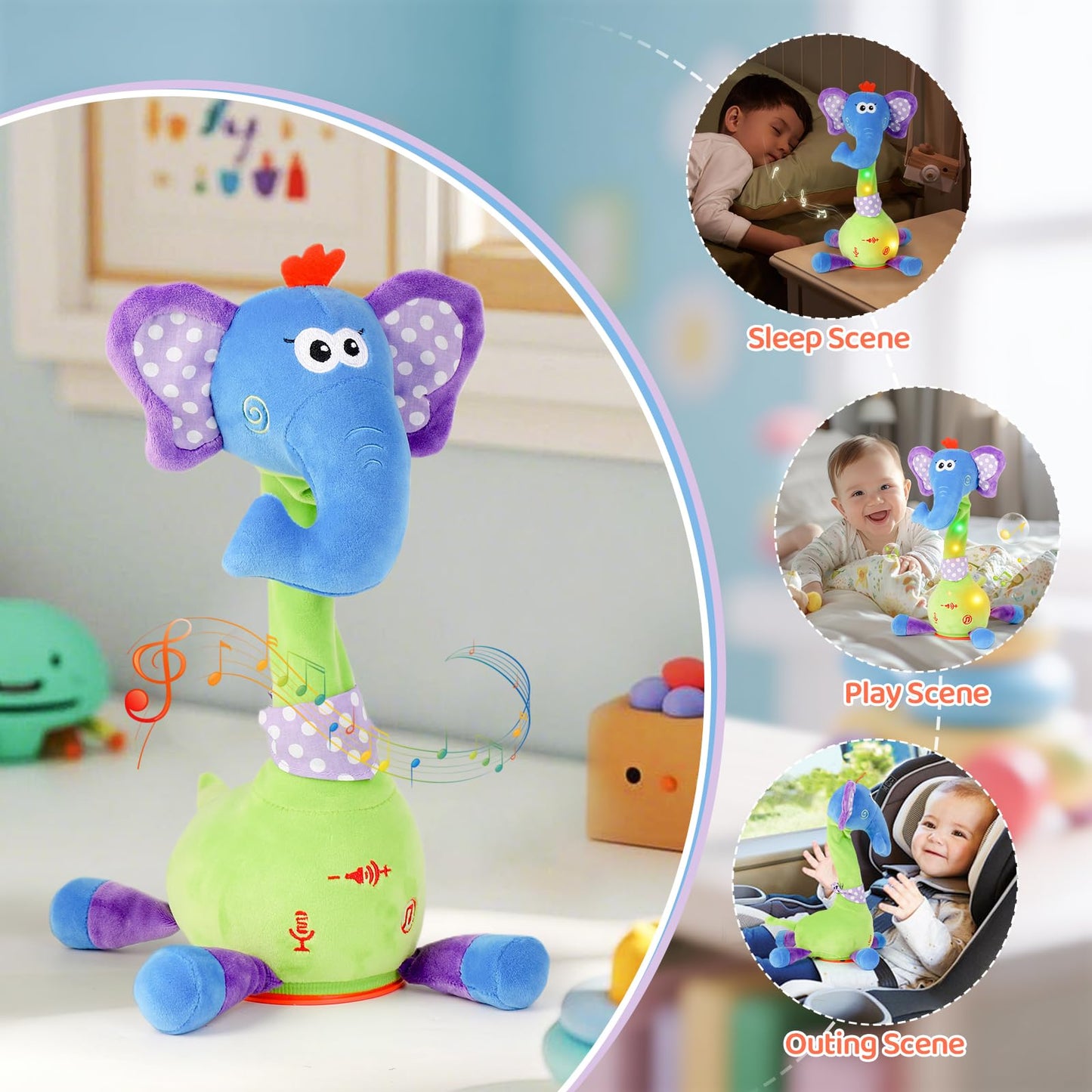 LLUKEME Dancing Talking Elephant Toy – Musical Plush for Toddlers 1-3