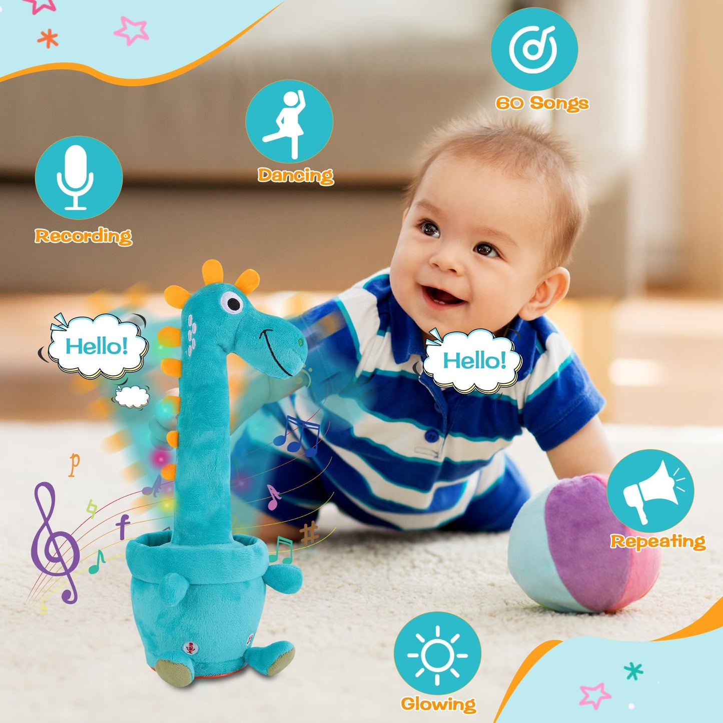 LLUKEME Dancing Talking Giraffe Toy - Interactive Plush for Toddlers 1-3 yrs | Glow, Music & Voice Repetition