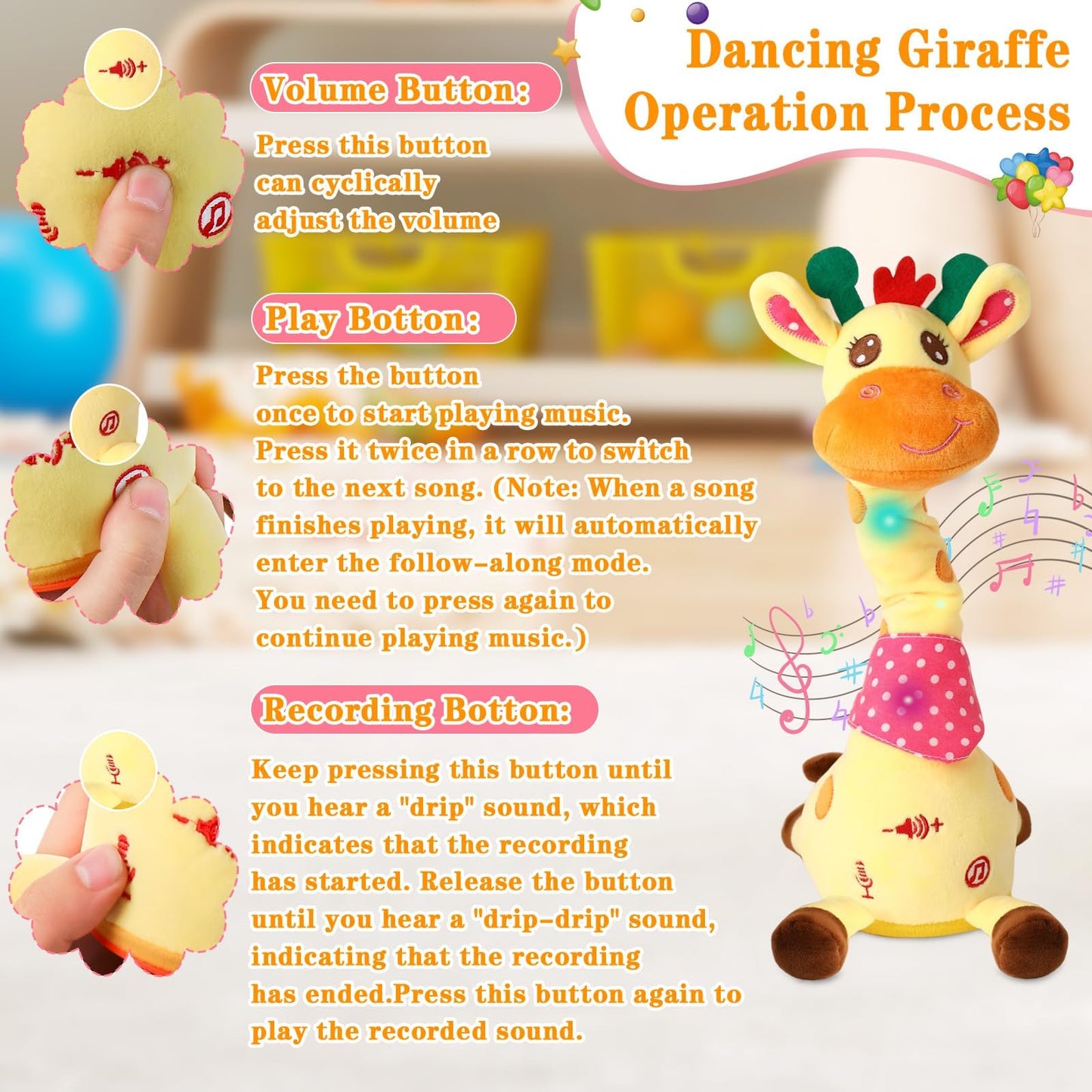 LLUKEME Dancing Talking Giraffe Toy – Glowing Musical Plush for Toddlers