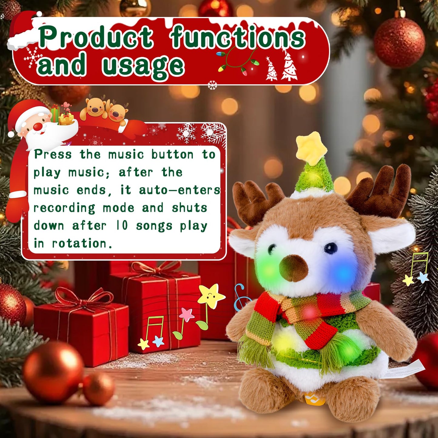 LLUKEME Reindeer Dancing Plush — Singing, Light-Up Toy with Voice Mimic
