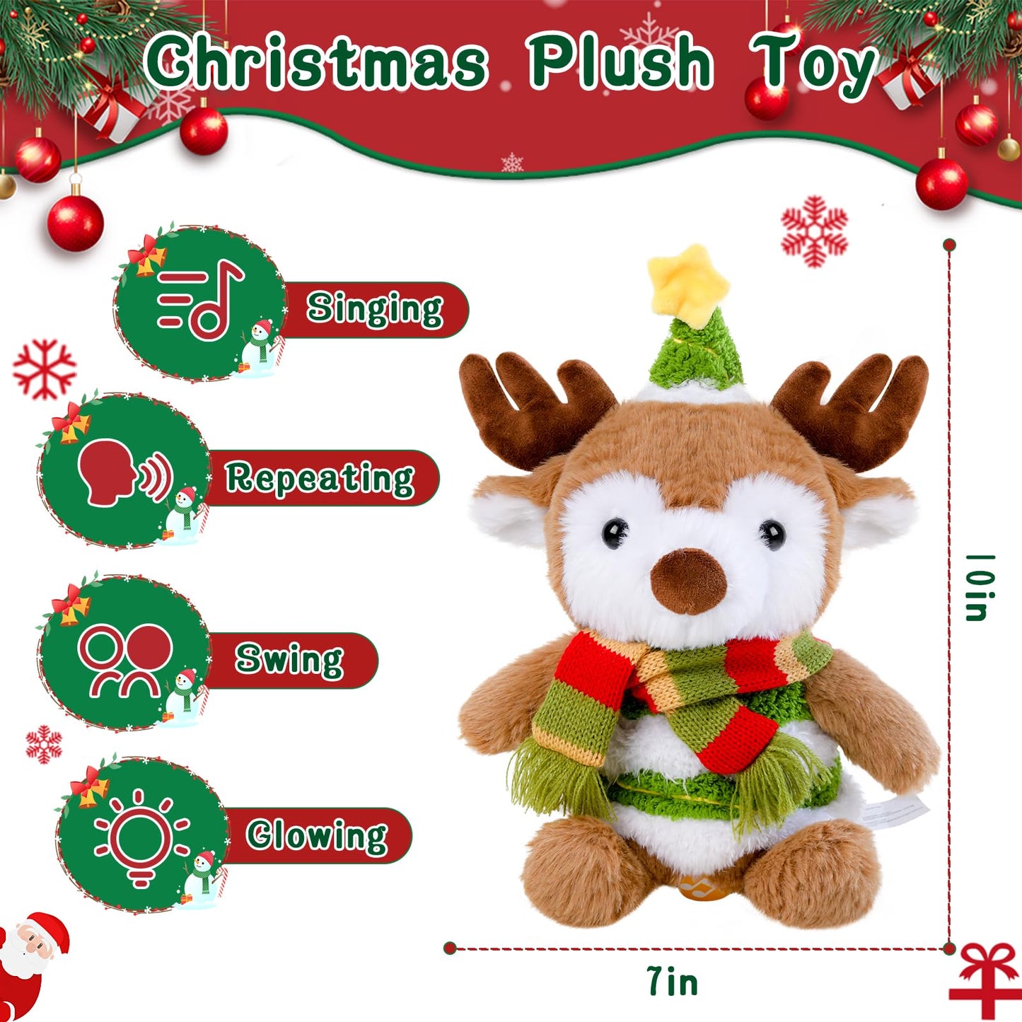 LLUKEME Reindeer Dancing Plush — Singing, Light-Up Toy with Voice Mimic