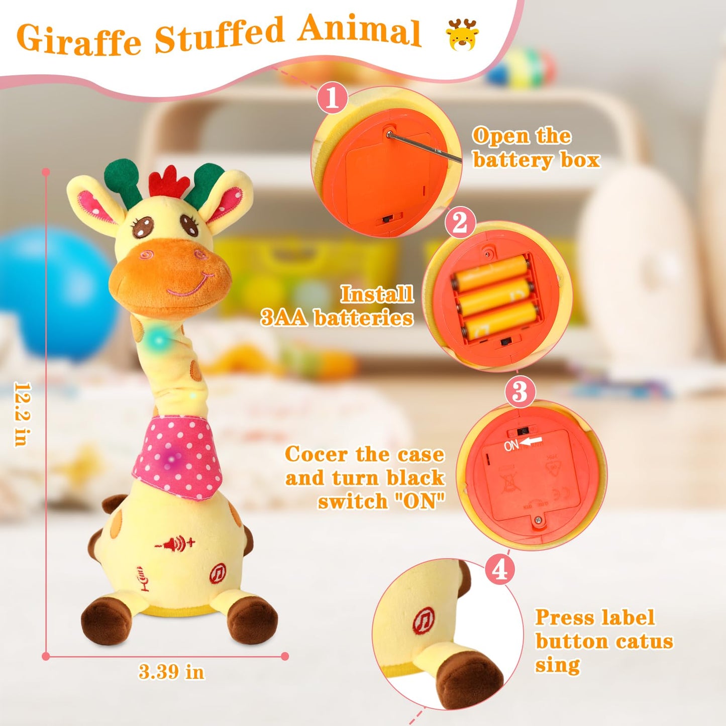 LLUKEME Dancing Talking Giraffe Toy – Glowing Musical Plush for Toddlers