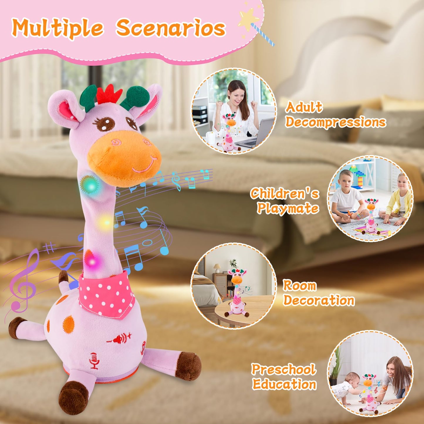 LLUKEME Dancing Talking Giraffe Toy – Interactive Plush for Toddlers 1-3